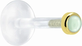 Body Candy Solid 14k Yellow Gold 2mm Genuine Aventurine Quartz Bioplast Push in Labret 16 Gauge 5/16"