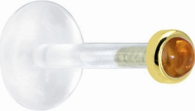 Body Candy Solid 14k Yellow Gold 2mm Genuine Citrine Bioplast Push in Labret 16 Gauge 1/4"