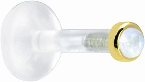 Body Candy Solid 14k Yellow Gold 2mm Genuine Rainbow Moonstone Bioplast Push in Labret 14 Gauge 5/16"