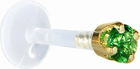 Body Candy Solid 14k Yellow Gold 3mm Green Cubic Zirconia Bioplast Tragus Earring Stud 16 Gauge 5/16"