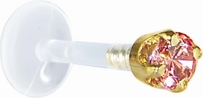 Body Candy Solid 14k Yellow Gold 3mm Salmon Cubic Zirconia Bioplast Tragus Earring Stud 16 Gauge 5/16"