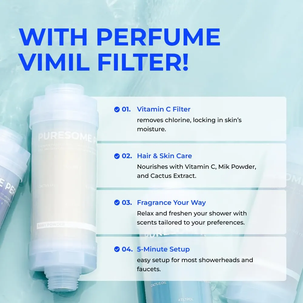 BODYLUV Puresome Perfume Vimil Shower Filter - Removes Chlorine & Provides Vitamin Water Purification Filter with Scent (Pacific Ocean)