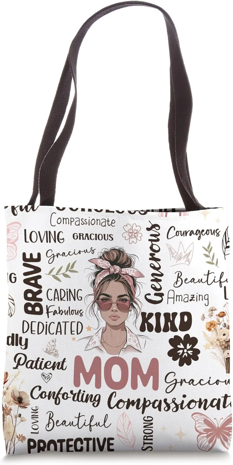 Boho-Chic Typographic Pattern for Moms Female Illustration Tote Bag