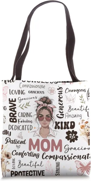 Boho-Chic Typographic Pattern for Moms Female Illustration Tote Bag