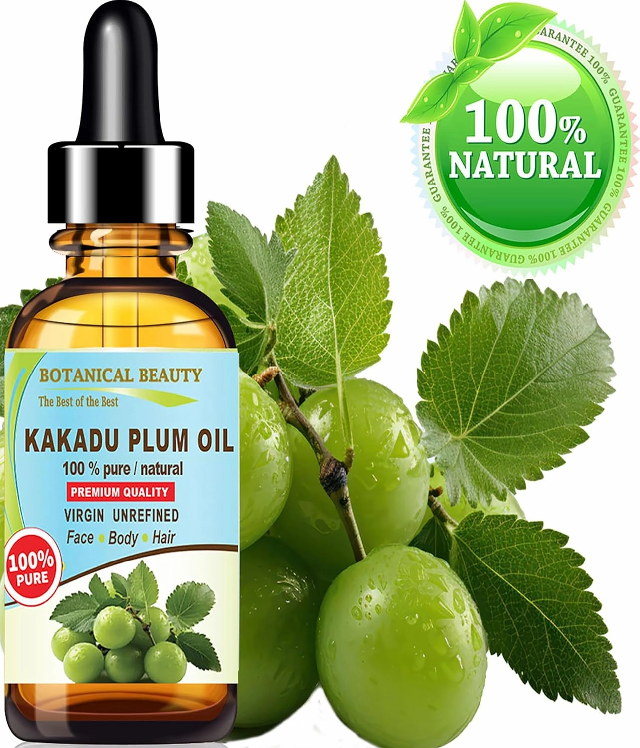 Botanical Beauty Australian KAKADU PLUM OIL 100% Pure Natural Virgin Unrefined Cold-pressed carrier oil 1 Fl oz 30 ml For Face, Skin, Body, Hair, Lip, Nails