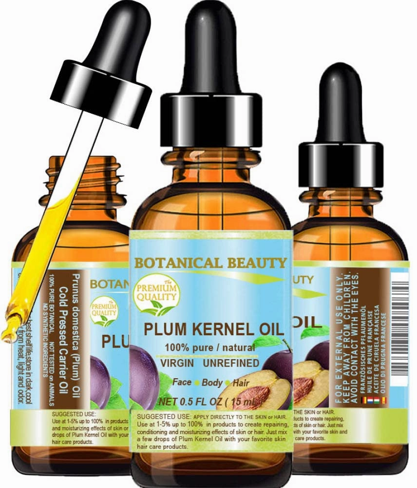 Botanical Beauty French PLUM KERNEL OIL 100% Pure Natural Virgin Unrefined Cold Pressed Carrier Oil 0.5 oz- 15 ml for Face, Skin, Hair, Lips, Nails. Skin SuperFood. Face moisturizer Oil