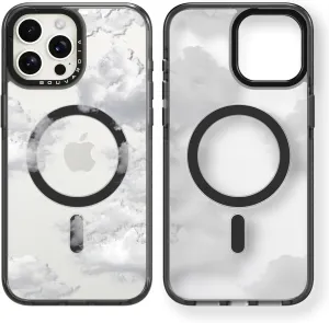 Bouvardia for iPhone 13 Pro Case Cute Aesthetic Magnetic,[Compatible with Magsafe] Shockproof Military Grade Protection,Girly Design for Women Girls,Retro Boho White Cloud Cartoon Pattern