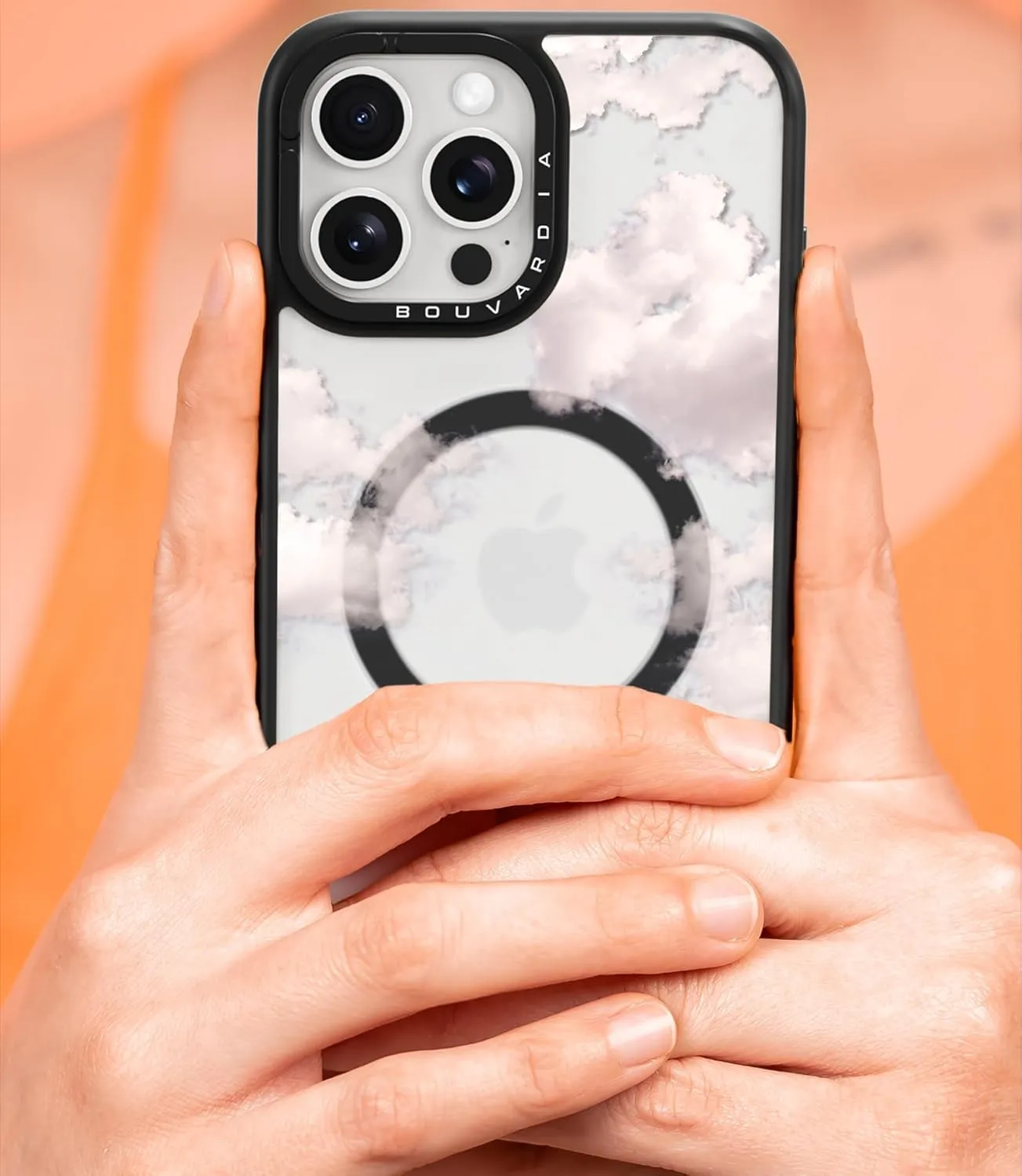Bouvardia for iPhone 13 Pro Case Cute Aesthetic Magnetic,[Compatible with Magsafe] Shockproof Military Grade Protection,Girly Design for Women Girls,Retro Boho White Cloud Cartoon Pattern