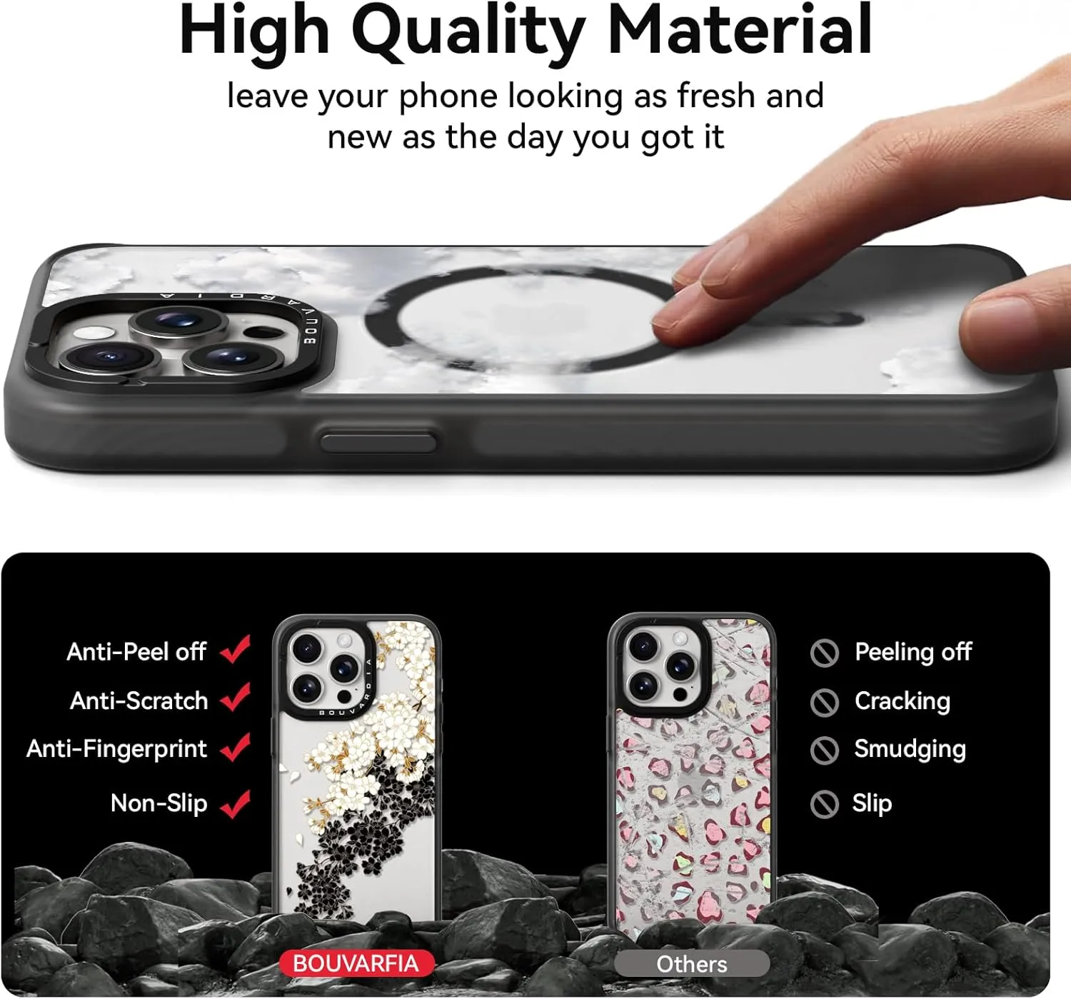 Bouvardia for iPhone 13 Pro Case Cute Aesthetic Magnetic,[Compatible with Magsafe] Shockproof Military Grade Protection,Girly Design for Women Girls,Retro Boho White Cloud Cartoon Pattern
