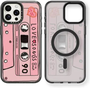 Bouvardia for iPhone 13 Pro Case Cute Aesthetic Magnetic,[Compatible with Magsafe] Shockproof Military Grade Protection,Girly Design for Women Girls,Retro Love Cassette Tape Cartoon Pattern