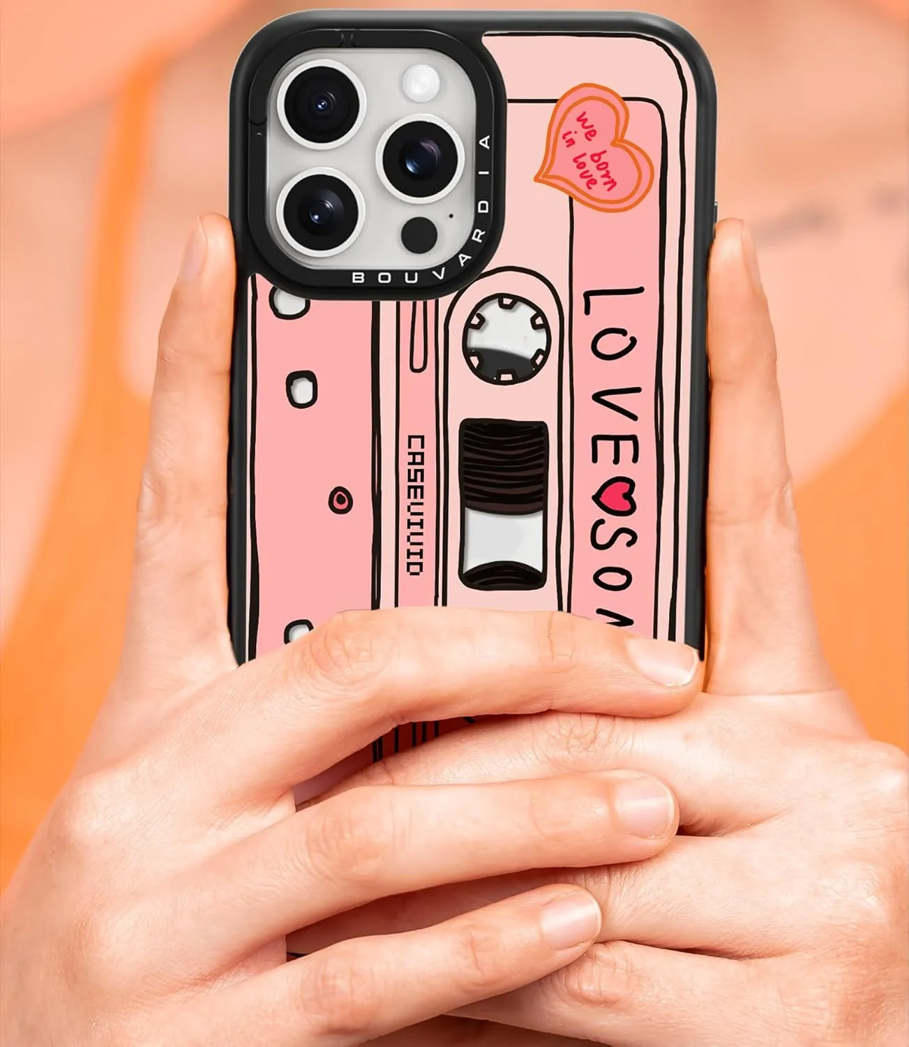 Bouvardia for iPhone 13 Pro Case Cute Aesthetic Magnetic,[Compatible with Magsafe] Shockproof Military Grade Protection,Girly Design for Women Girls,Retro Love Cassette Tape Cartoon Pattern