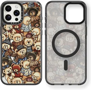 Bouvardia for iPhone 13 Pro Case Cute Aesthetic Magnetic,[Compatible with Magsafe] Shockproof Military Grade Protection,Girly Design for Women Girls,Retro Teddy Bear Doll Cartoon Pattern