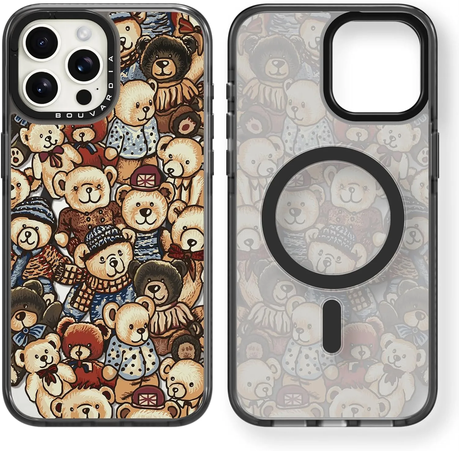 Bouvardia for iPhone 13 Pro Case Cute Aesthetic Magnetic,[Compatible with Magsafe] Shockproof Military Grade Protection,Girly Design for Women Girls,Retro Teddy Bear Doll Cartoon Pattern
