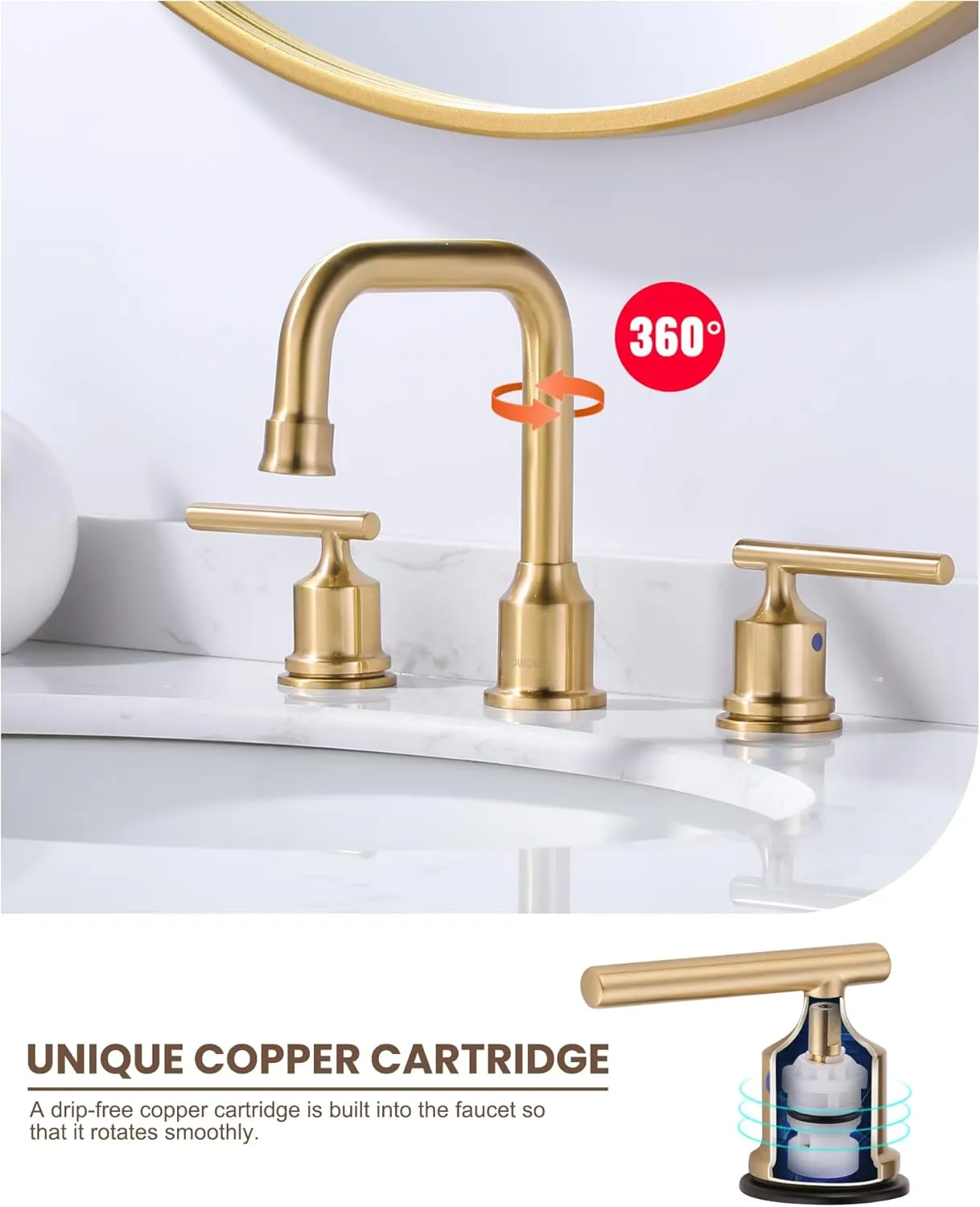 Brushed Gold Bathroom Faucet Set: WOWOW Widespread Bathroom Sink Faucet 3 Hole with Pop-up Drain and Supply Lines, 8 Inch Vanity Faucet 3 Pieces Basin Tap 2 Handle Modern (Set of 2)