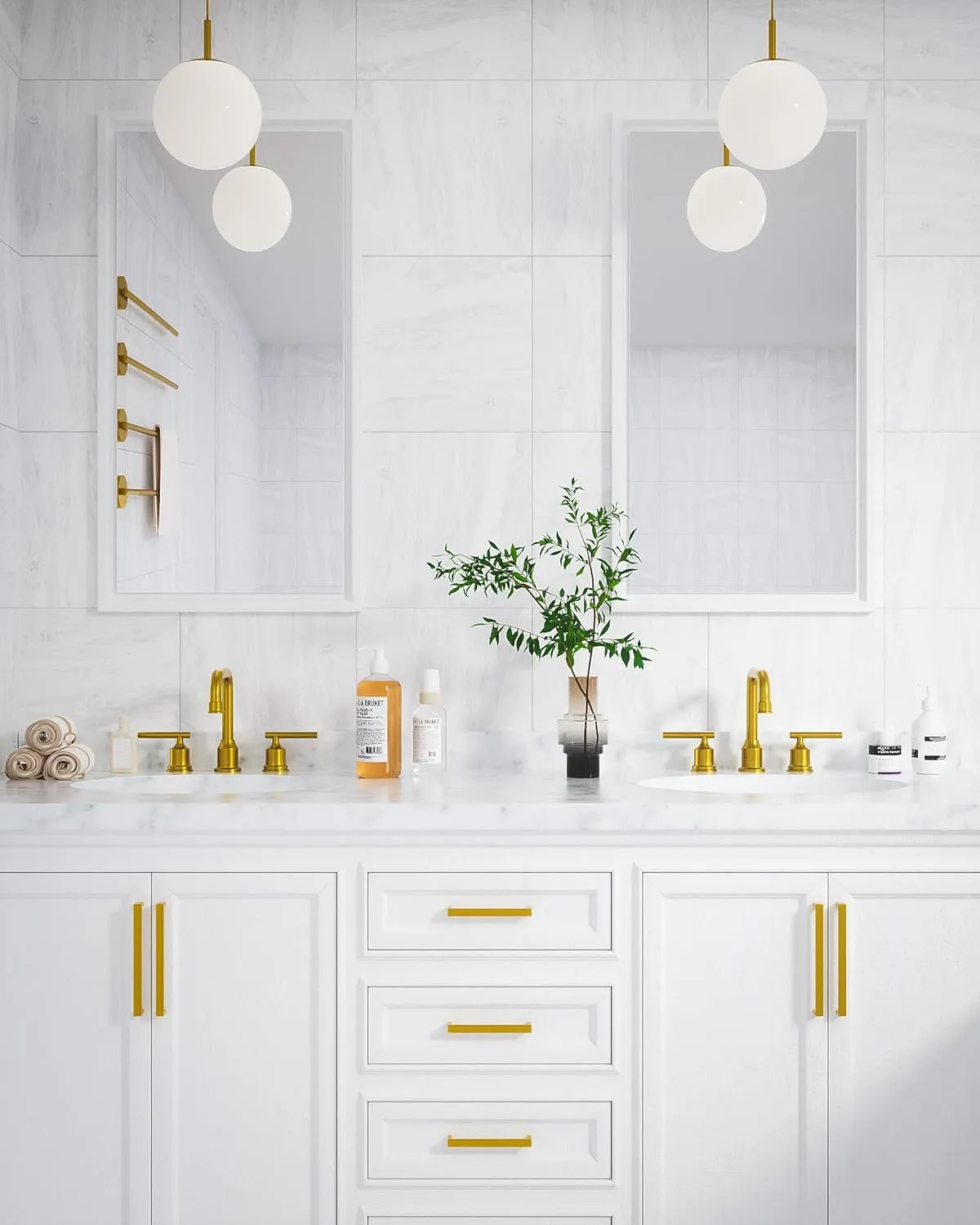 Brushed Gold Bathroom Faucet Set: WOWOW Widespread Bathroom Sink Faucet 3 Hole with Pop-up Drain and Supply Lines, 8 Inch Vanity Faucet 3 Pieces Basin Tap 2 Handle Modern (Set of 2)