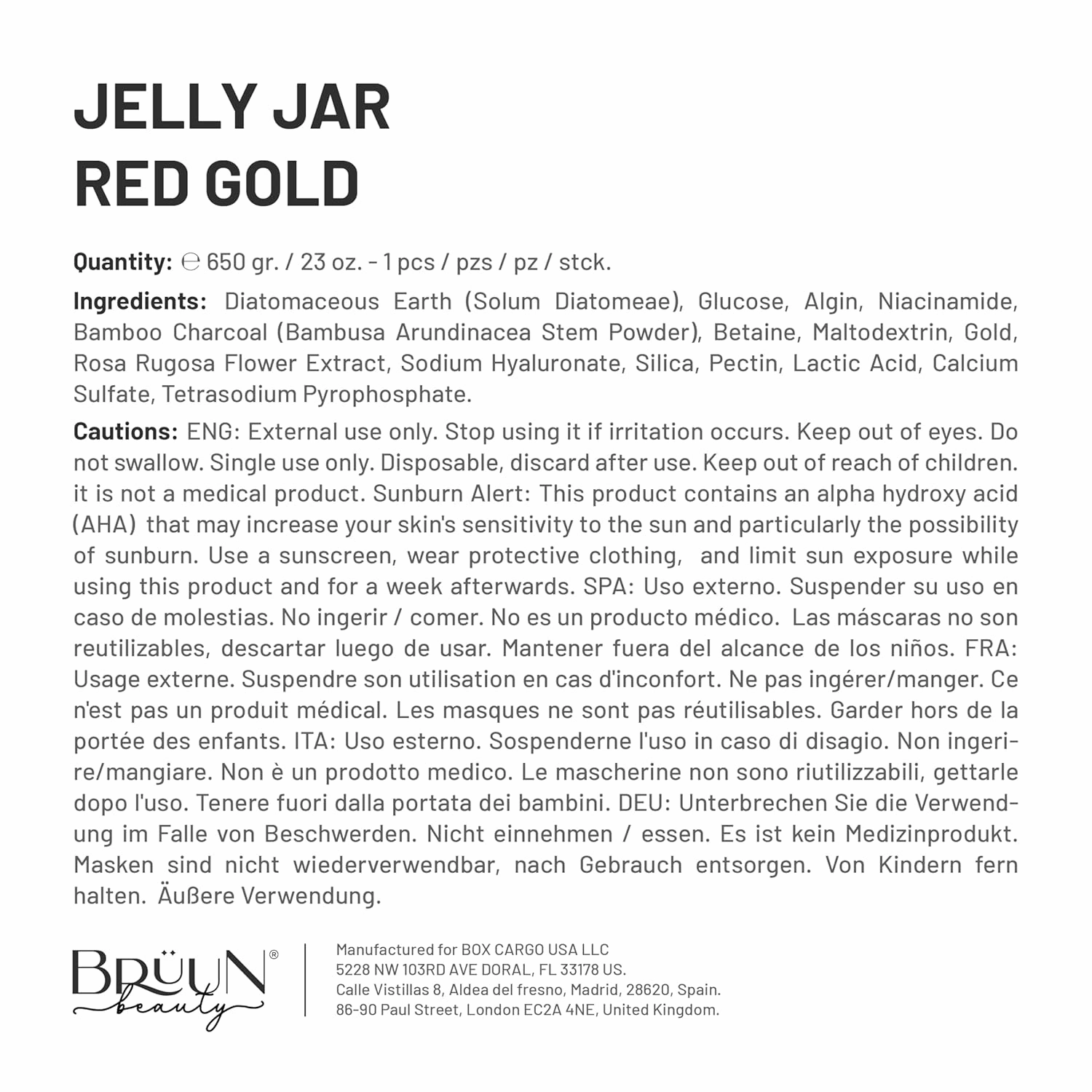 BRÜUN Jelly Mask Jar Red Gold Lactic AC AHA Peel-Off Face Care Rubber Mask | 23 fl oz Skin Care Moisturizing Gel Mask Jar Spa Set