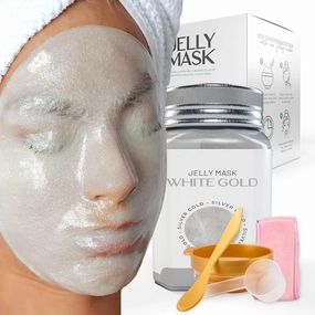 BRÜUN Jelly Mask Jar White Gold Glycolic AC AHA Peel-Off Face Care Rubber Mask | 23 fl oz Skin Care Moisturizing Gel Mask Jar Spa Set