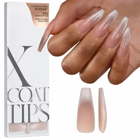 BTArtboxnails XCOATTIPS Press on Nails - Cat Eye Christmas Press on Nails, French Tip Nails Long Coffin Nail Tips, Soft Gel Nails False Nail, Soak Off Acrylic Fake Nails Extensions