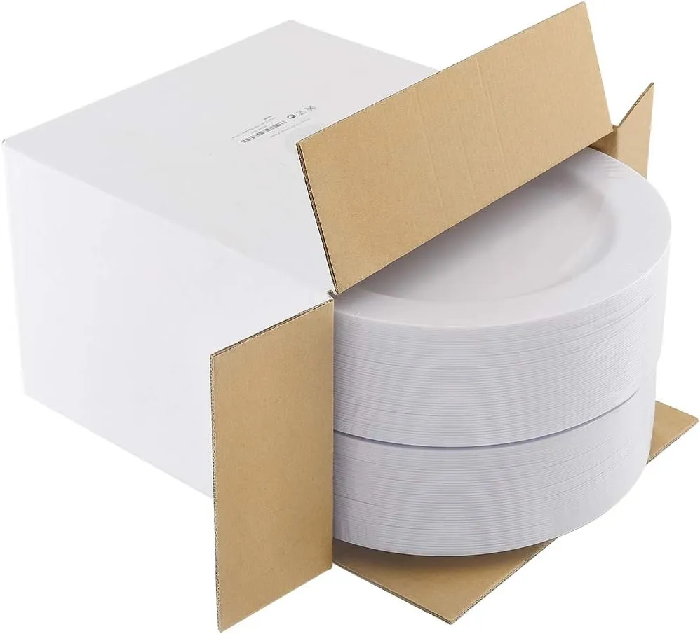 bUCLA 100PCS White Plastic Plates-10.25inch Disposable Dinner Plates-Premium Party&Wedding Plates