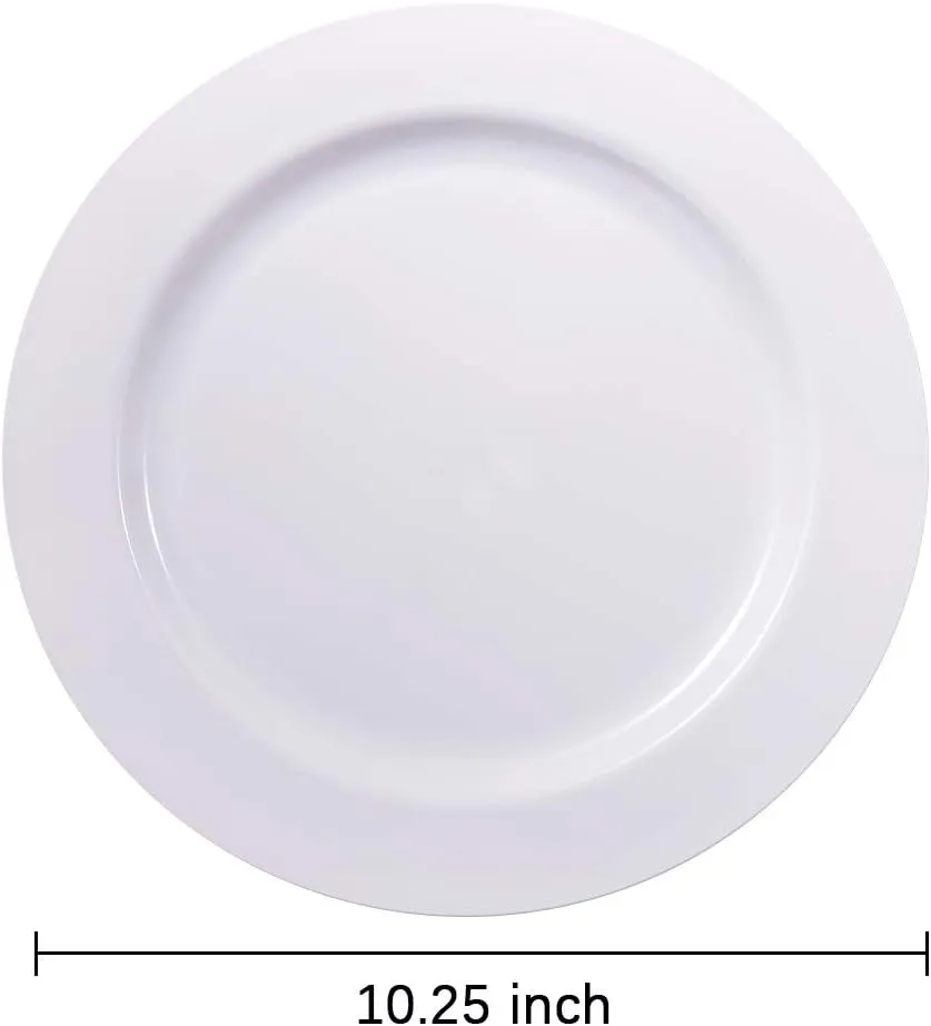 bUCLA 100PCS White Plastic Plates-10.25inch Disposable Dinner Plates-Premium Party&Wedding Plates