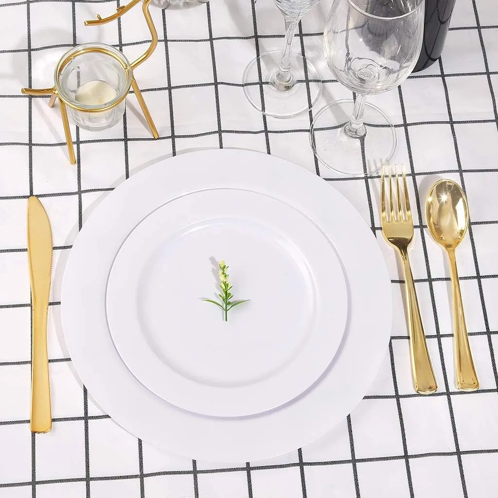bUCLA 100PCS White Plastic Plates-10.25inch Disposable Dinner Plates-Premium Party&Wedding Plates