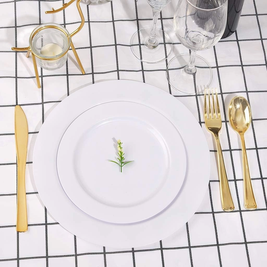 bUCLA 100PCS White Plastic Plates-10.25inch Disposable Dinner Plates-Premium Party&Wedding Plates