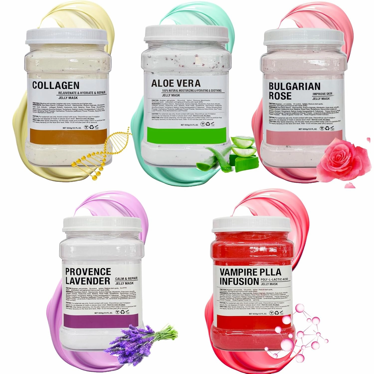 Bundle of Five Jelly Masks for Facials Professional, Mascarillas Faciales, Vajacial Mask, Jelly Face Mask, Jelly masks for facials,Peel off Mask