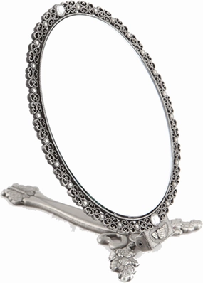 Butterfly Designed Double Sided Magnification Hand Held Makeup Metal Mirror Folding Handle Stand Travel Mirror (Medium, Tin (Matt Gray))