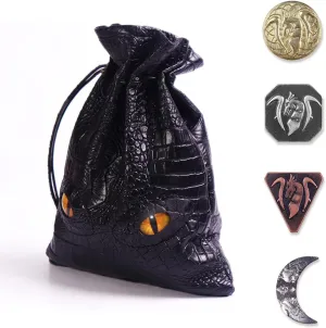 Byhoo 145 PCS Metal DND Coins & Leather Bag, Contains 60 Gold Coins, 40 Sliver Coins, 40 Copper Coins and 5 Platinum Coins, Tokens with Glow in The Night Eyes Bag for RPG Tablelap Games