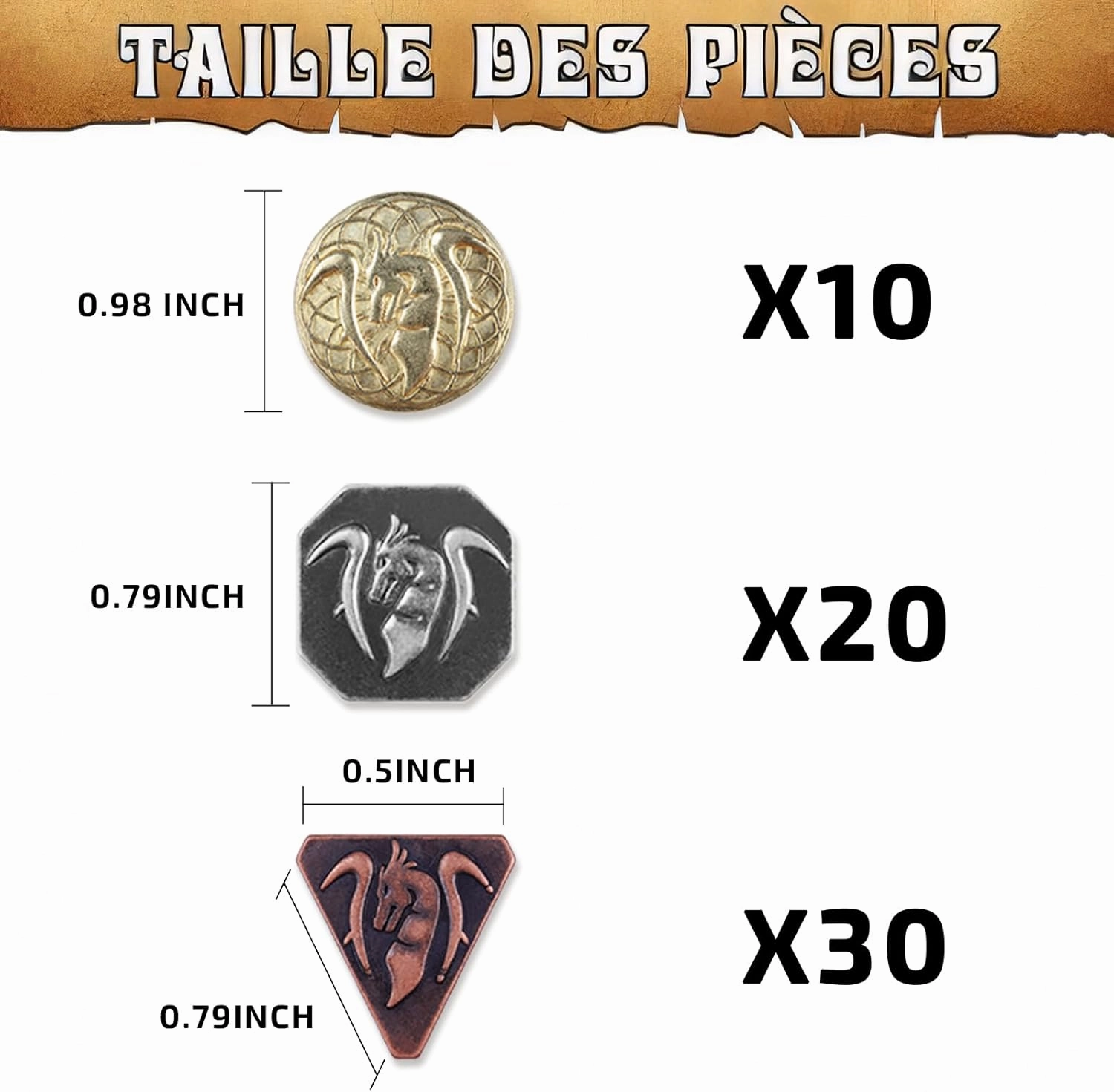 Byhoo 60 PCS DND Coins, Gold, Silver and Copper Coins in Metal Coins, Fantasy Coins for Board Games, Fake Coins for Games Tokens, Role-Playing Coins of Dungeons and Dragons