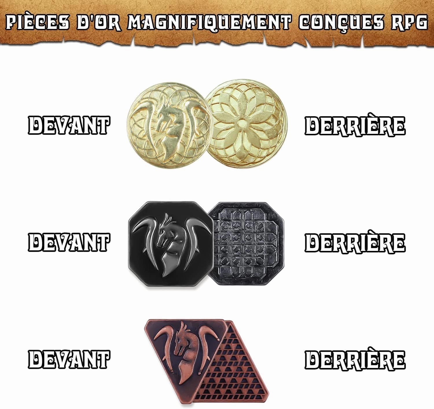 Byhoo 60 PCS DND Coins, Gold, Silver and Copper Coins in Metal Coins, Fantasy Coins for Board Games, Fake Coins for Games Tokens, Role-Playing Coins of Dungeons and Dragons