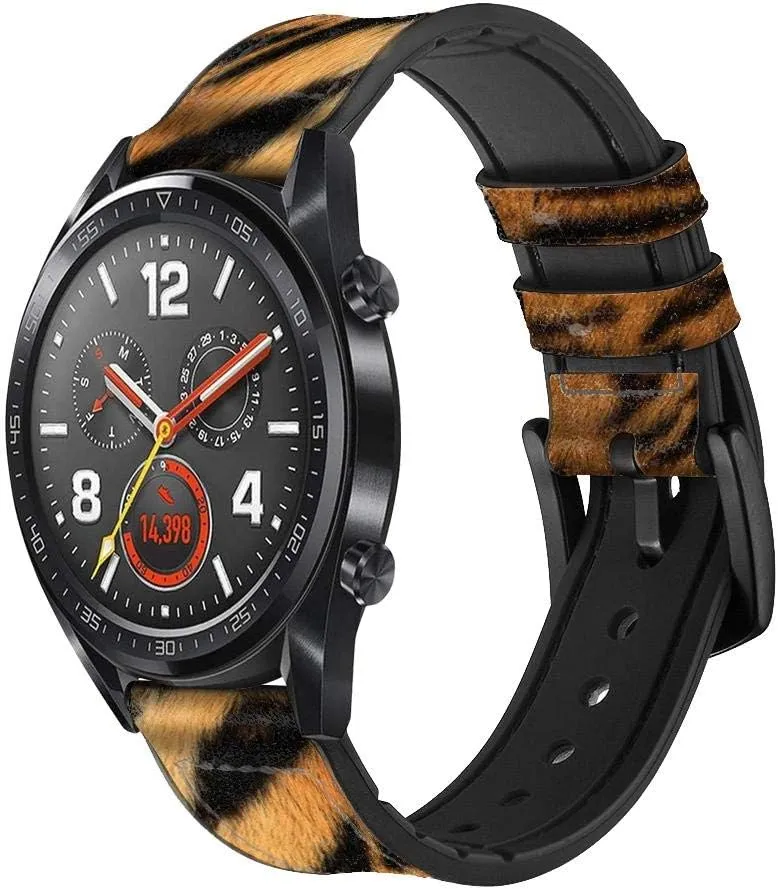 CA0528 Tiger Stripes Graphic Printed Leather & Silicone Smart Watch Band Strap for Wristwatch Smartwatch Smart Watch Size (20mm)