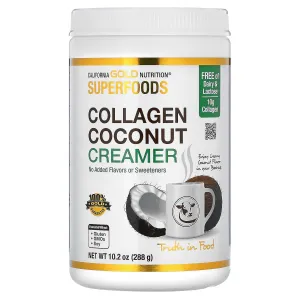 California Gold Nutrition Superfoods, Collagen Coconut Creamer with Organic Coconut Milk Powder, Hydrolyzed Collagen Peptides, Organic Tapioca Maltodextrin, and Bamboo Extract, Unsweetened, 10.2 oz