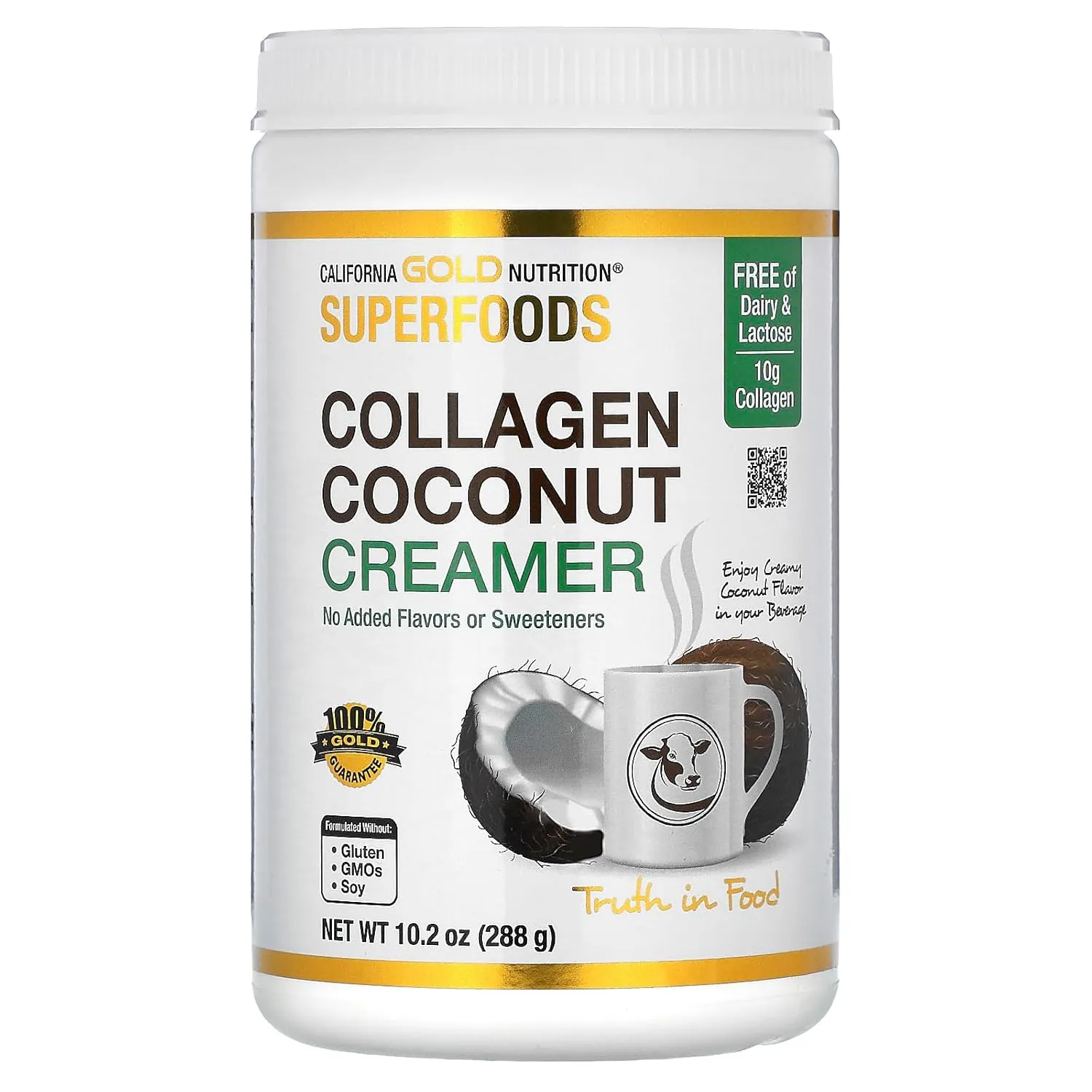 California Gold Nutrition Superfoods, Collagen Coconut Creamer with Organic Coconut Milk Powder, Hydrolyzed Collagen Peptides, Organic Tapioca Maltodextrin, and Bamboo Extract, Unsweetened, 10.2 oz