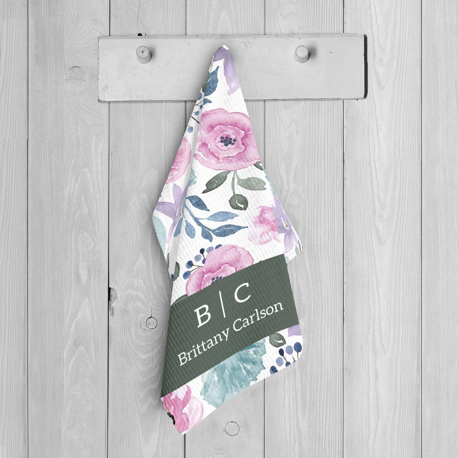 Canopy Street Personalized Modern Pastel Floral Golf Towel/Custom 16" x 24" Microfiber Golfing Towel with Gold Fastener/Mother Grandmother Boss Retirement Golfer Accessory Present