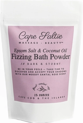 Cape Saltie · Massage Beauty Epsom Salt & Coconut Oil Fizzing Bath Powder in Dark & Stormy (1 Bag, 15 oz, 3-5 Soak Experiences) | Soothe Muscles & Aches | Colorful, Aromatic Santal Rose & Candy Scent
