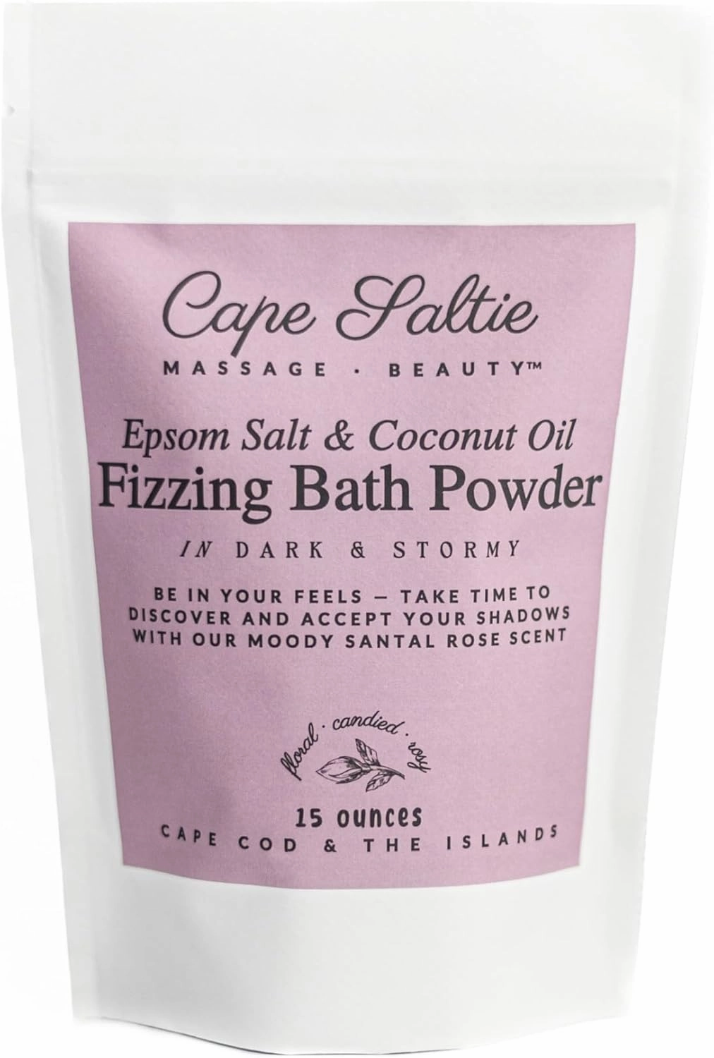 Cape Saltie · Massage Beauty Epsom Salt & Coconut Oil Fizzing Bath Powder in Dark & Stormy (1 Bag, 15 oz, 3-5 Soak Experiences) | Soothe Muscles & Aches | Colorful, Aromatic Santal Rose & Candy Scent