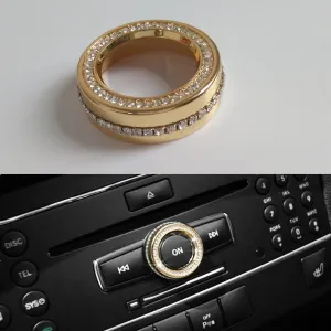 Car Volume Control Button Knob Decoration Cover Sticker Fit for Mercedes Benz A Class B Class E Class GLK GLA CLA GLE ML GL (Gold Style)
