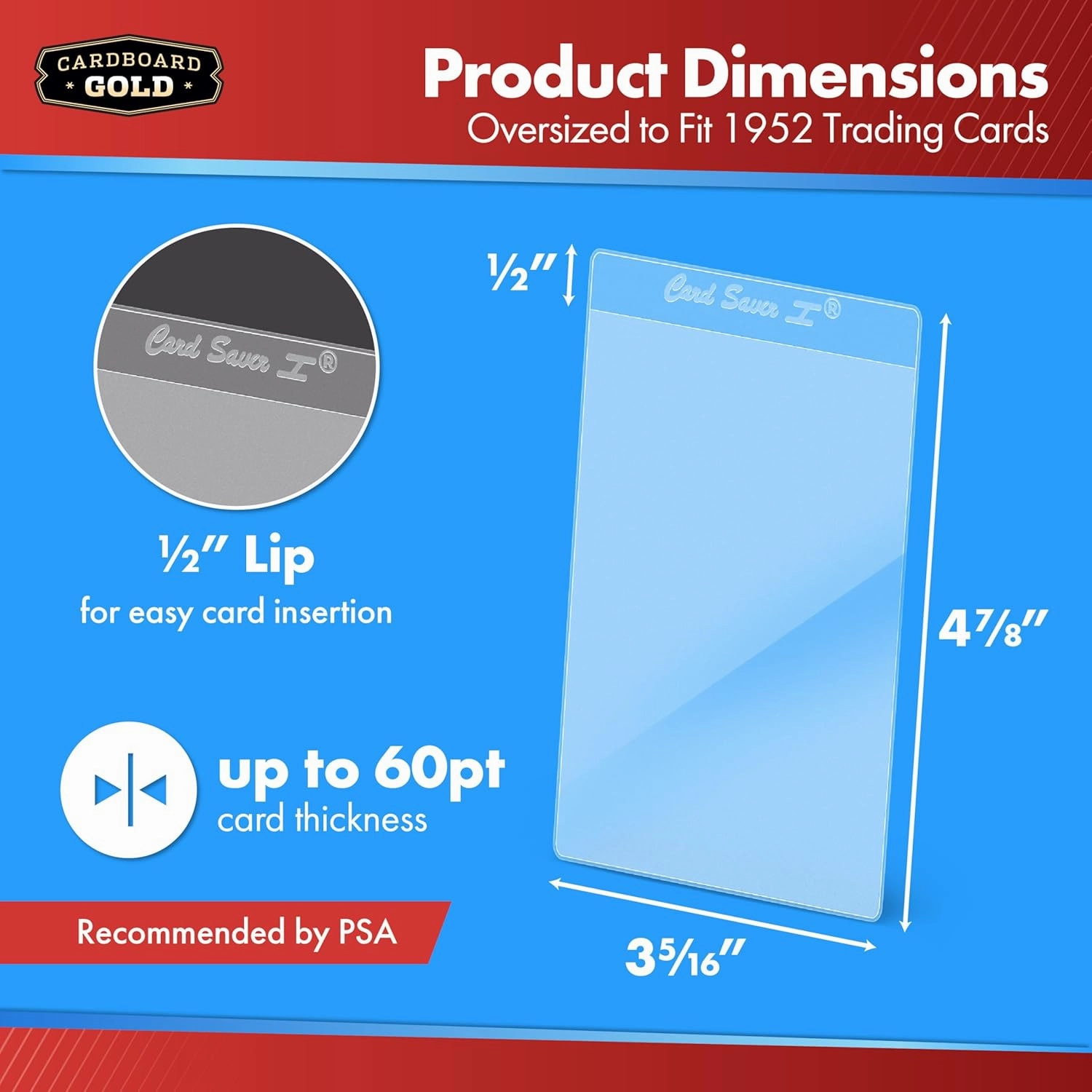 Card Saver 1 - 50 Count - Semi Rigid Card Holder, Trading Card Protectors - PSA-Approved Cardsaver for Baseball, Trading, Sports Cards - Card Sleeves, Binder, & Storage Box Compatible