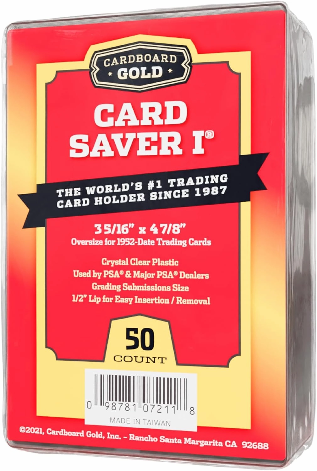 Card Saver 1 - 50 Count - Semi Rigid Card Holder, Trading Card Protectors - PSA-Approved Cardsaver for Baseball, Trading, Sports Cards - Card Sleeves, Binder, & Storage Box Compatible