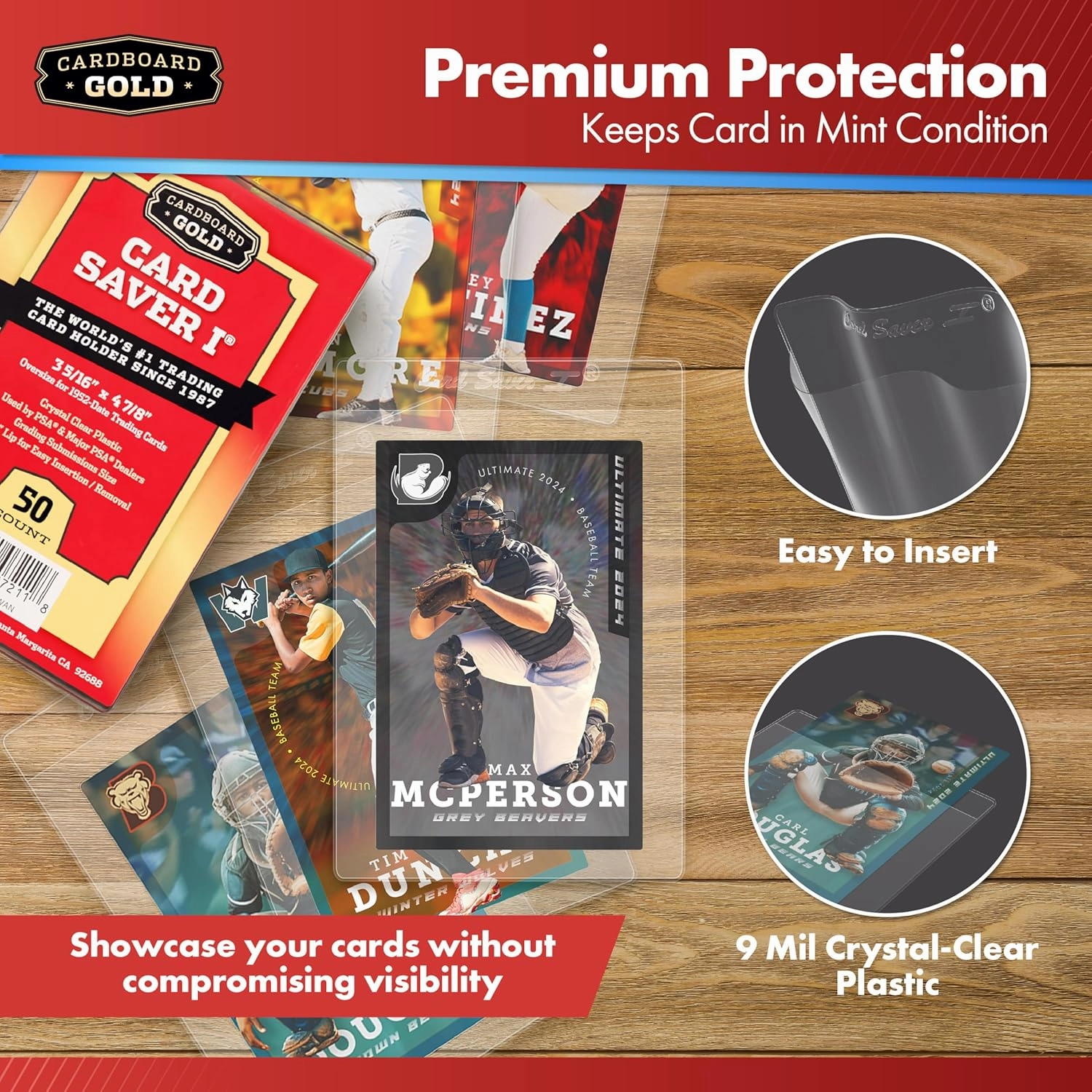 Card Saver 1 - 50 Count - Semi Rigid Card Holder, Trading Card Protectors - PSA-Approved Cardsaver for Baseball, Trading, Sports Cards - Card Sleeves, Binder, & Storage Box Compatible