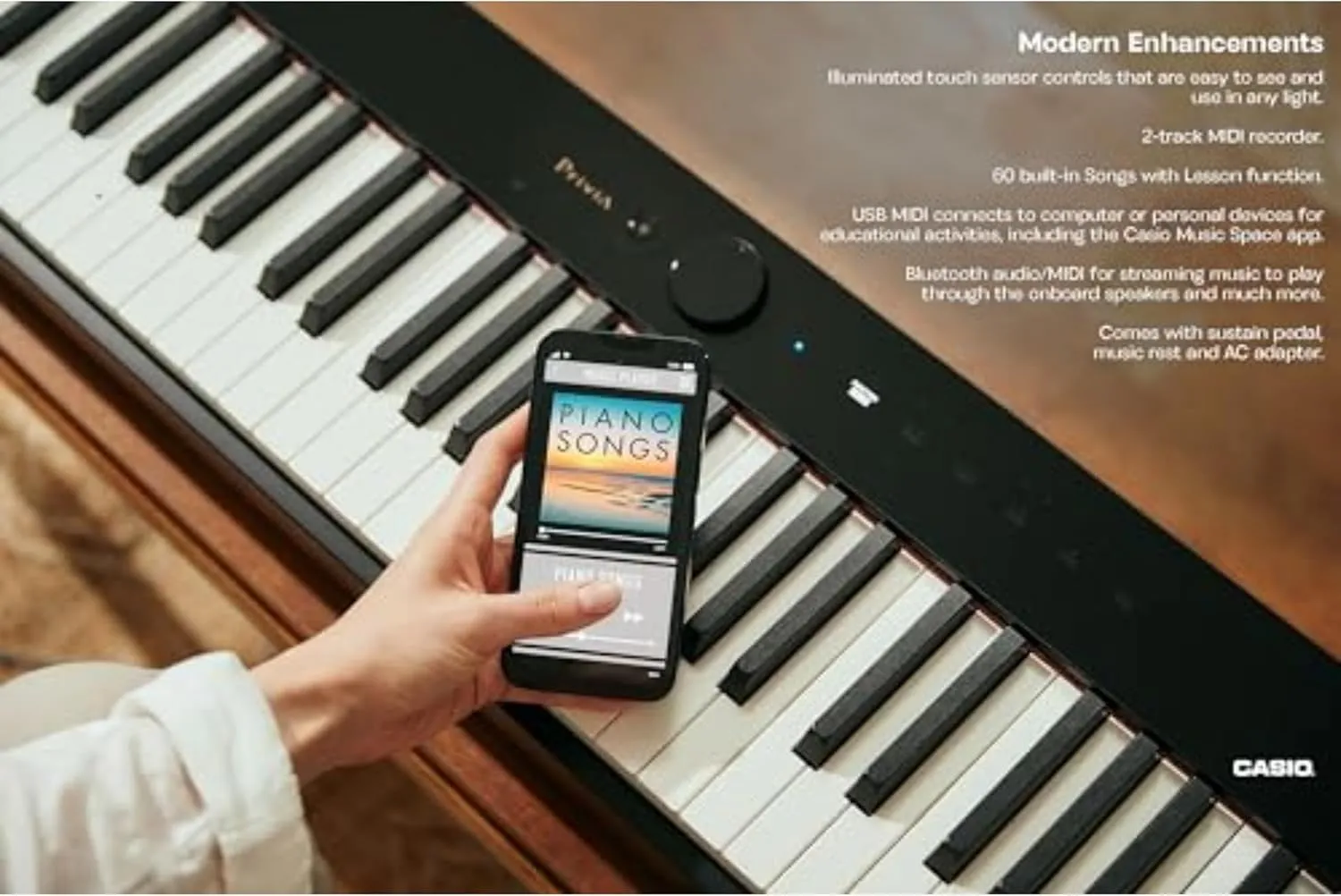 Casio Privia PX-S1100 – 88-Key Touch-Responsive Weighted Digital Piano | Ultra-Portable | Superior Sound | German Grand Tone, Bluetooth, Casio Music Space App | Gloss Black Finish