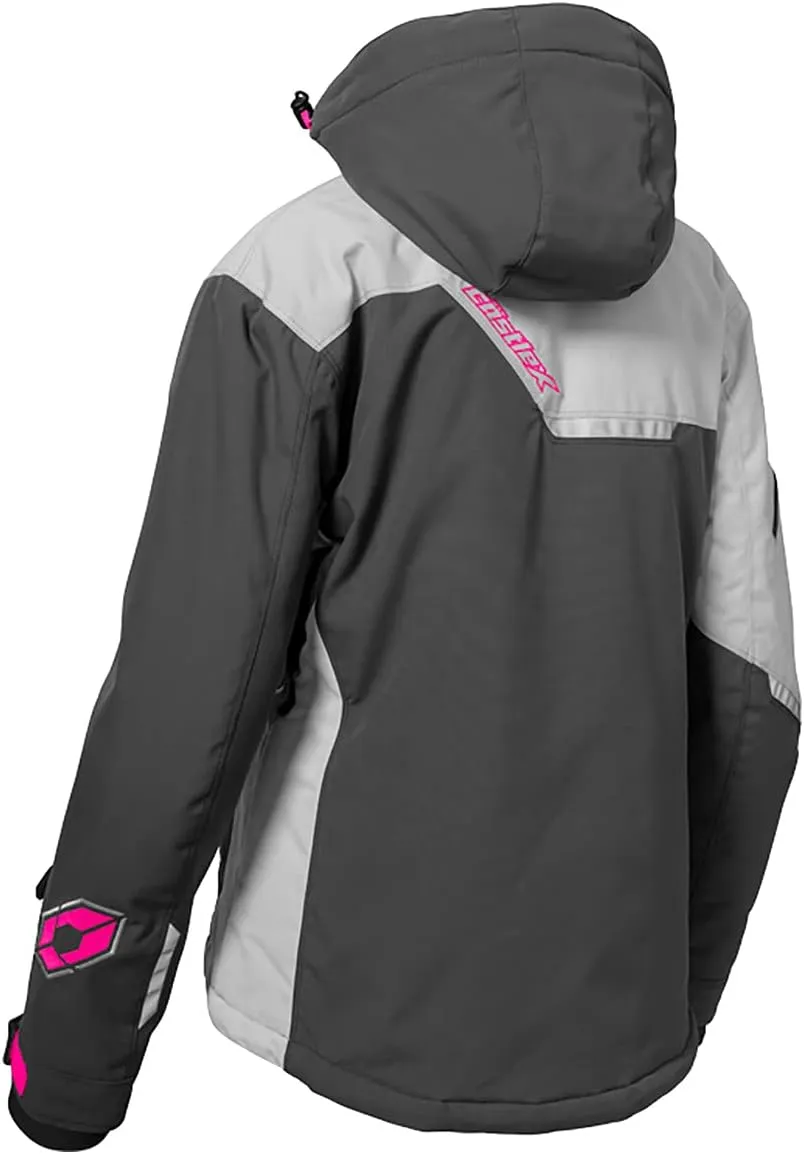 Castle X Women's Powder G3 Snowmobile Jacket w/Fixed 3M Thinsulate (Charcoal/Silver/Pink Glo - Medium)