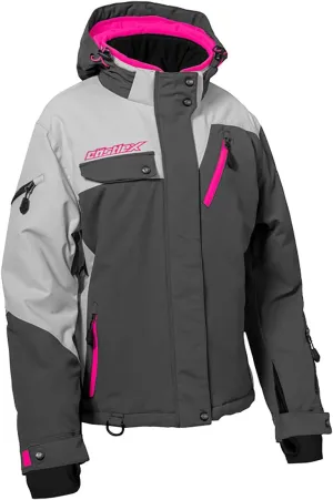 Castle X Women's Powder G3 Snowmobile Jacket w/Fixed 3M Thinsulate (Charcoal/Silver/Pink Glo - Medium)