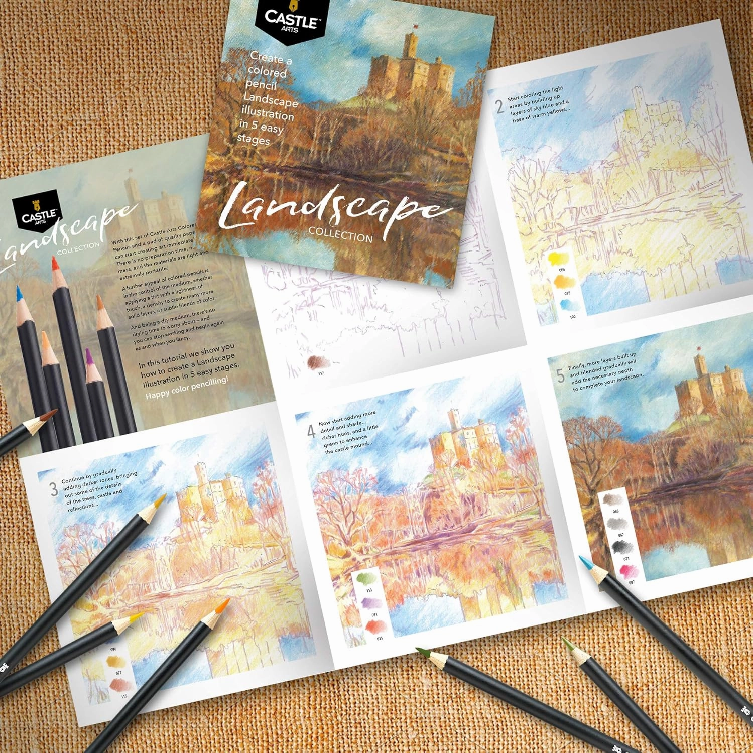 Castle Arts Themed 24 Coloured Pencil Set in Tin Box, perfect colours for ‘Landscapes’. Featuring quality, smooth coloured cores, superior blending & layering performance achieving great results