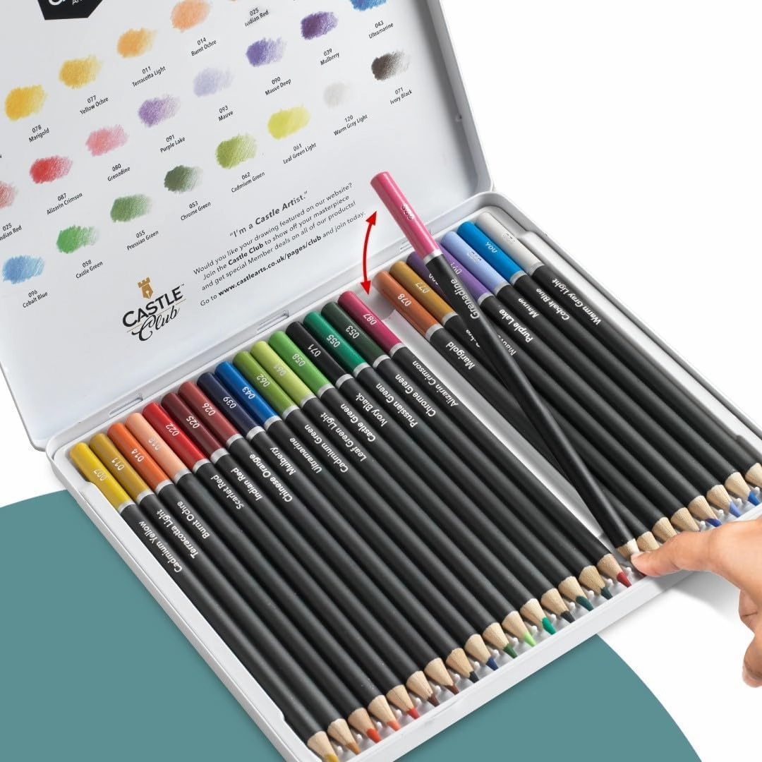 Castle Arts Themed 24 Coloured Pencil Set in Tin Box, perfect ‘Kandinsky’ inspired colours. Featuring quality, smooth coloured cores, superior blending & layering performance for great results