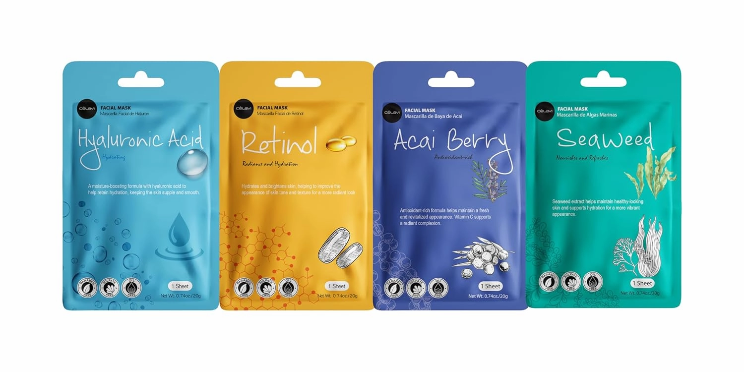 celavi Face Mask Set Korean Beauty Essence Facial Paper Sheet Mask Korea Skin Care Moisturizing 3 Packs of each 12 New flavors K-Beauty Skincare 36 masks in a pack Made in Korea