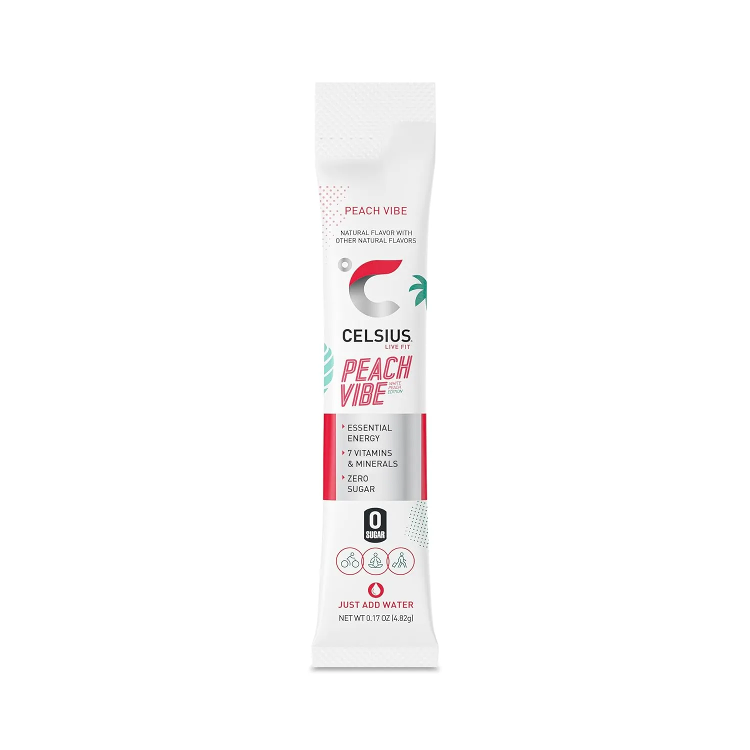 CELSIUS® On-the-Go Powder Sticks Peach Vibe, Essential Energy 2.6 Oz (14 Sticks per Pack)