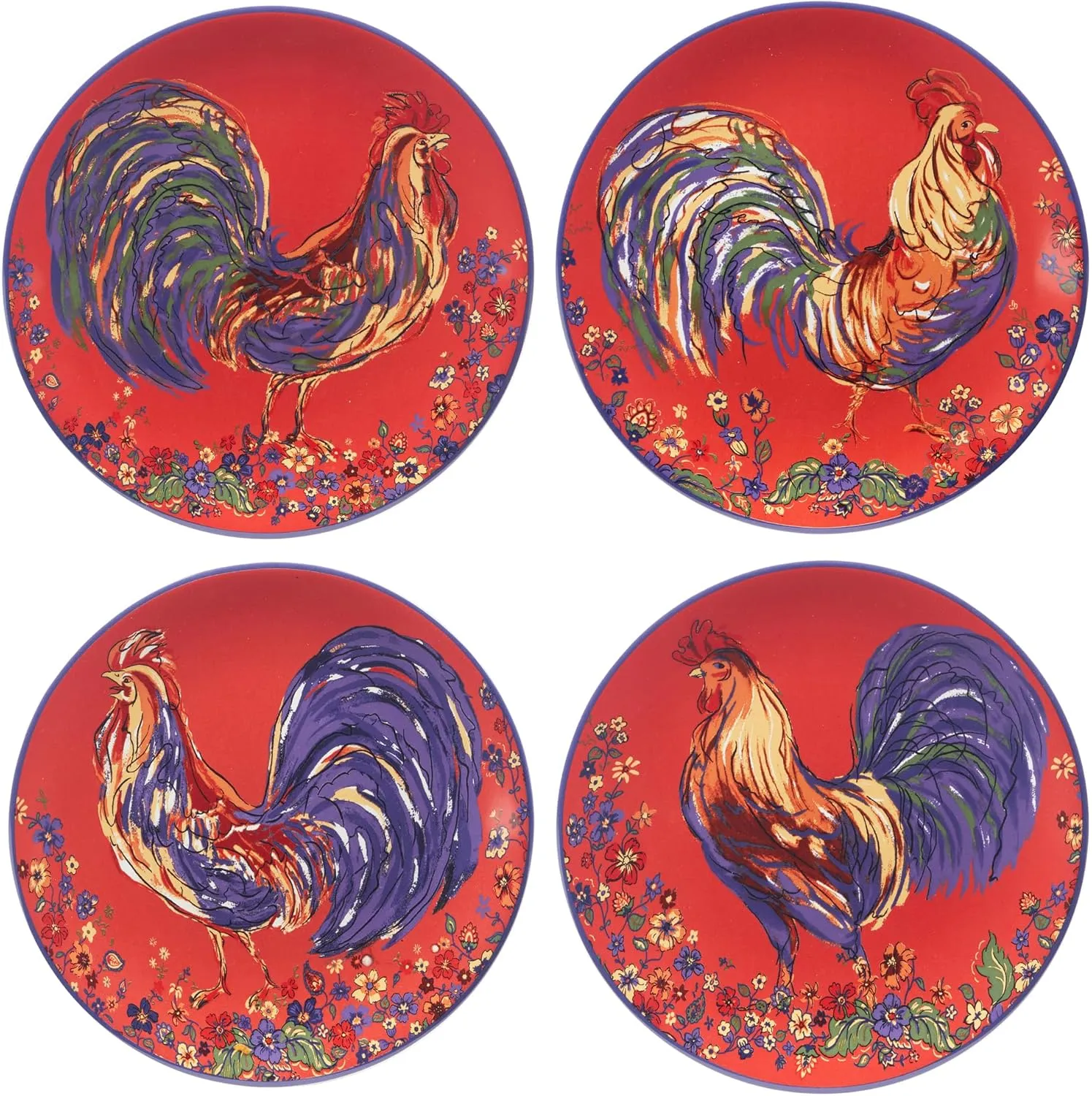 Certified International Morning Rooster 9" Salad/Dessert Plates,Set of 4, Multicolor