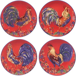 Certified International Morning Rooster 9" Salad/Dessert Plates,Set of 4, Multicolor